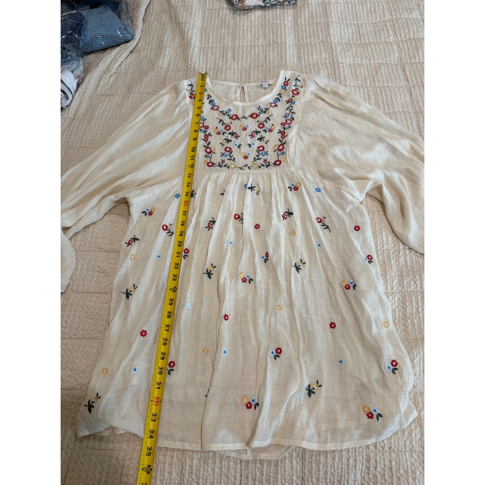 Umgee NWOTWomen's Size M Ivory Floral Embroidered Knee legnth Dress boho chic - Picture 8 of 10